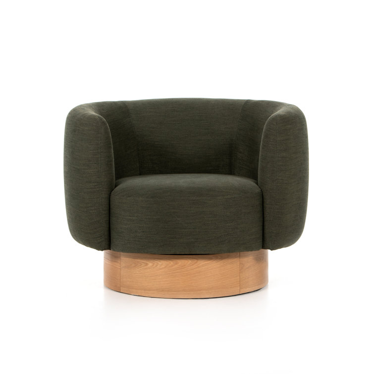 Atlantis Moss Tight-Tailored Swivel Club Chair with Oak Veneer Base