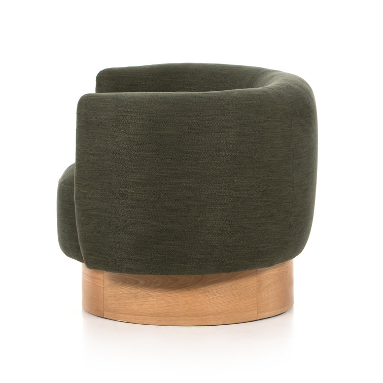 Atlantis Moss Tight-Tailored Swivel Club Chair with Oak Veneer Base