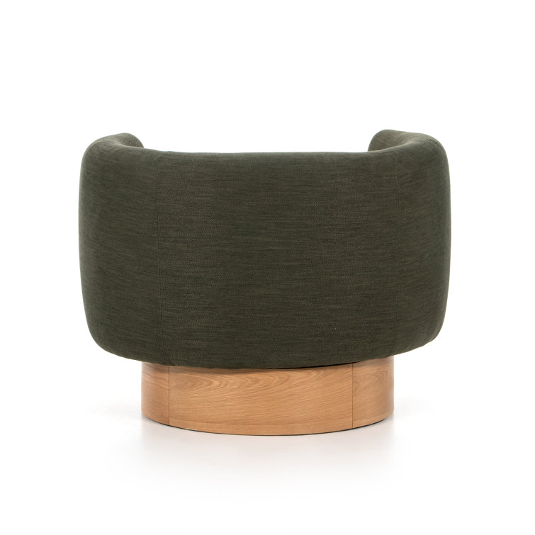 Atlantis Moss Tight-Tailored Swivel Club Chair with Oak Veneer Base