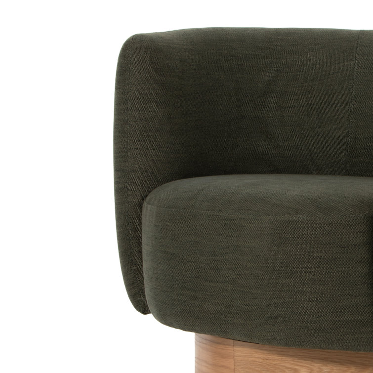 Atlantis Moss Tight-Tailored Swivel Club Chair with Oak Veneer Base