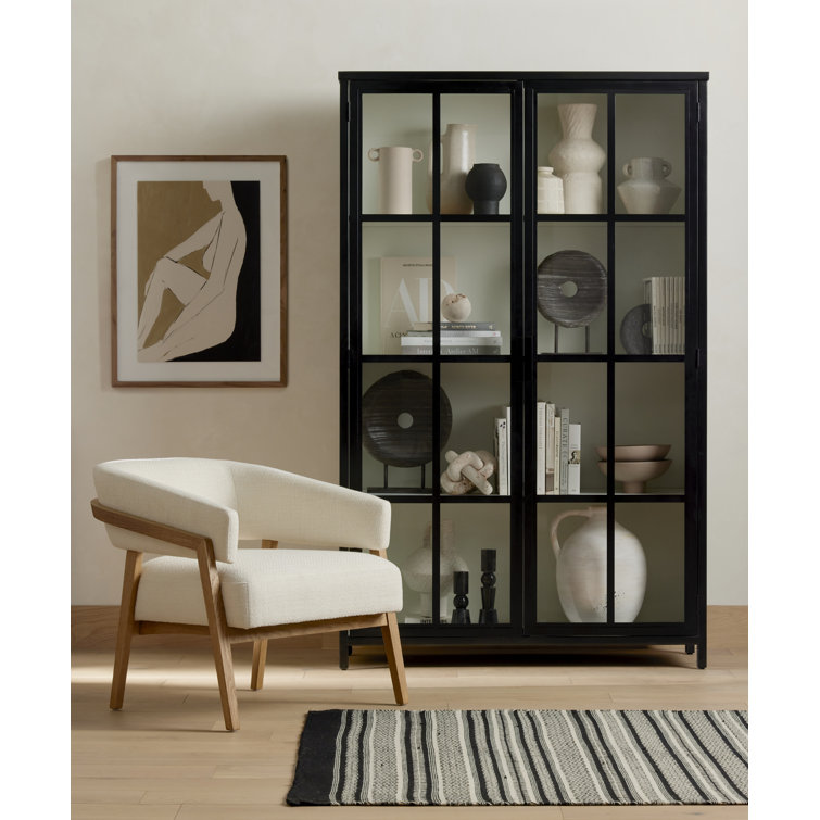 Contemporary Black and White Iron Glass Panel Curio Cabinet
