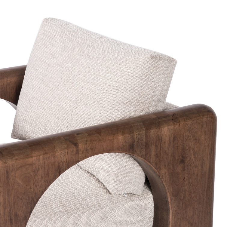 Cream Upholstered Armchair with Walnut Frame