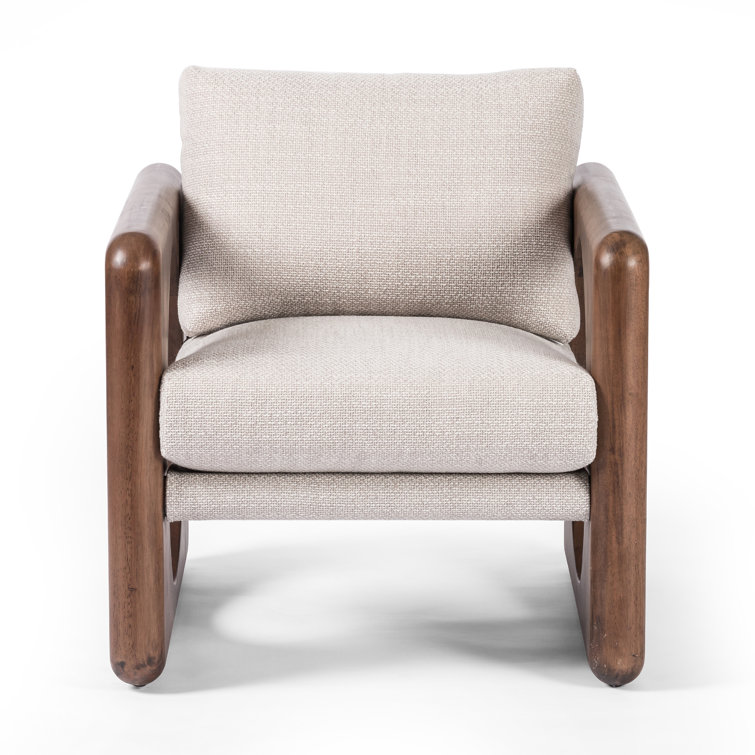 Cream Upholstered Armchair with Walnut Frame