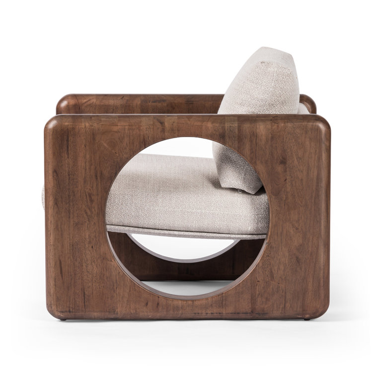 Cream Upholstered Armchair with Walnut Frame