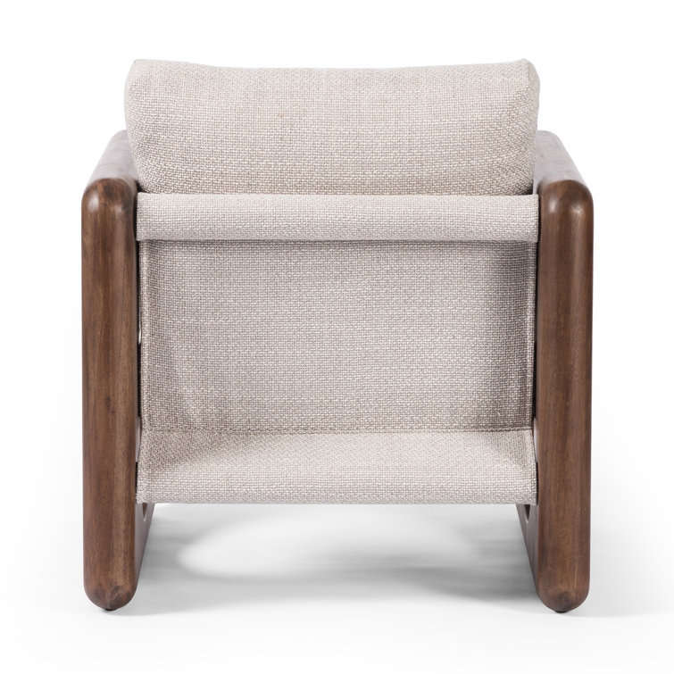 Cream Upholstered Armchair with Walnut Frame