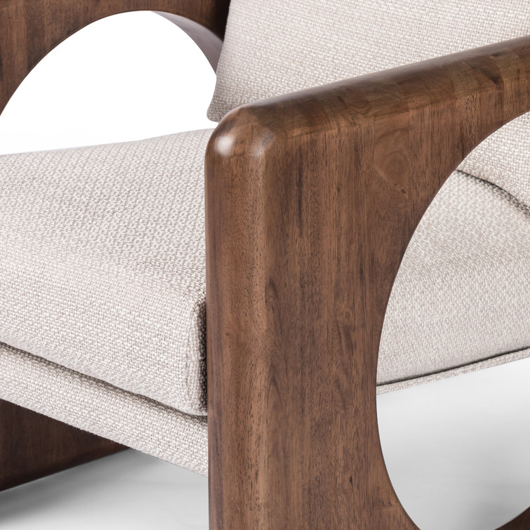 Cream Upholstered Armchair with Walnut Frame