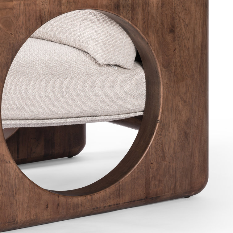 Cream Upholstered Armchair with Walnut Frame