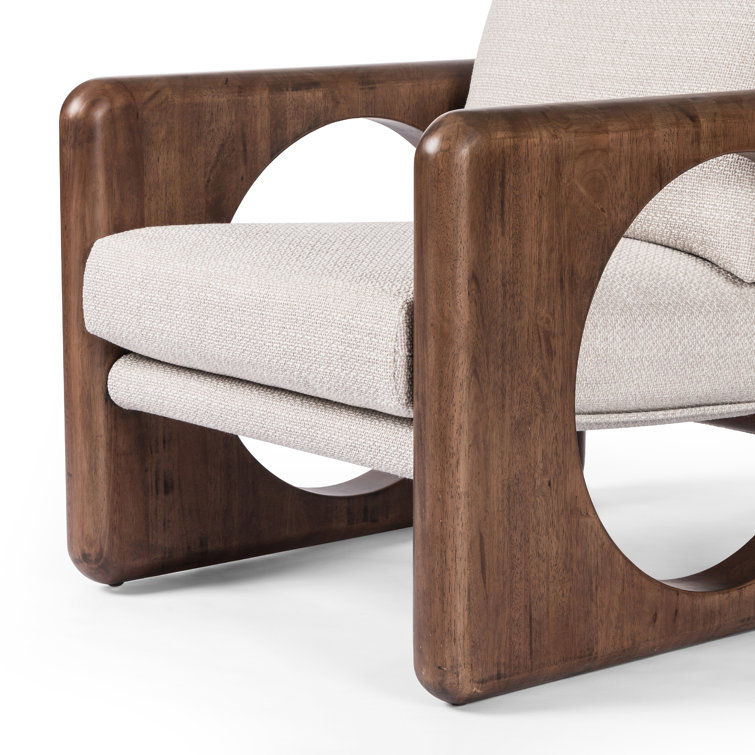 Cream Upholstered Armchair with Walnut Frame