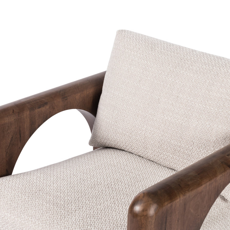 Cream Upholstered Armchair with Walnut Frame