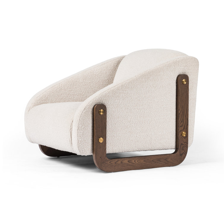 Cream Boucle Upholstered Oak Accent Chair with Brass Caps