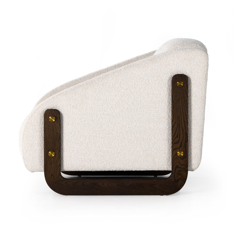 Cream Boucle Upholstered Oak Accent Chair with Brass Caps