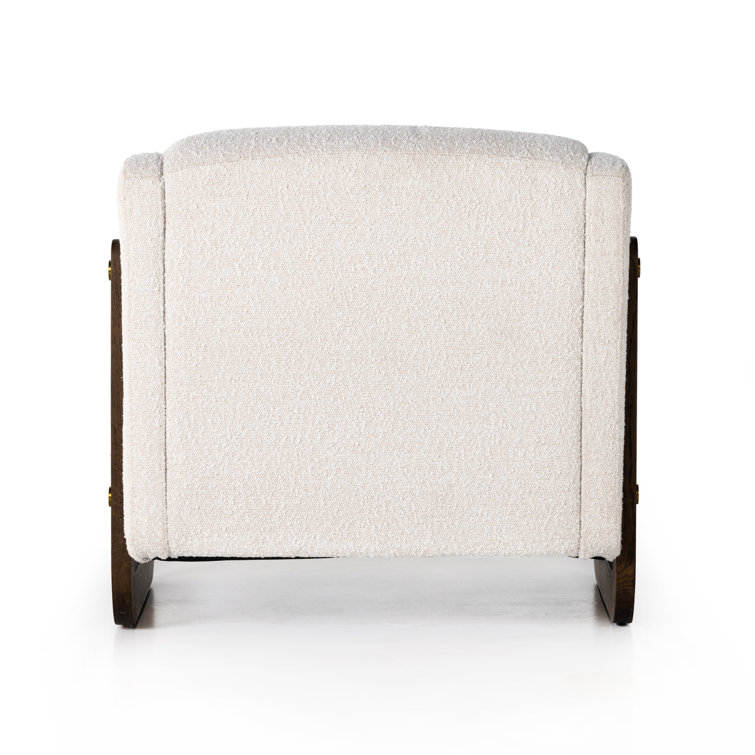 Cream Boucle Upholstered Oak Accent Chair with Brass Caps