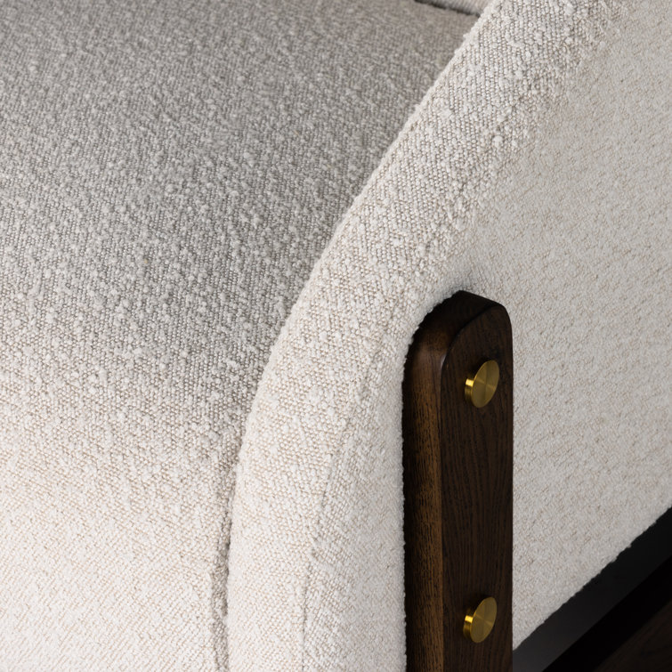 Cream Boucle Upholstered Oak Accent Chair with Brass Caps