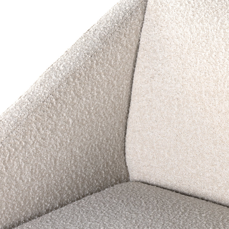 Cream Boucle Upholstered Oak Accent Chair with Brass Caps