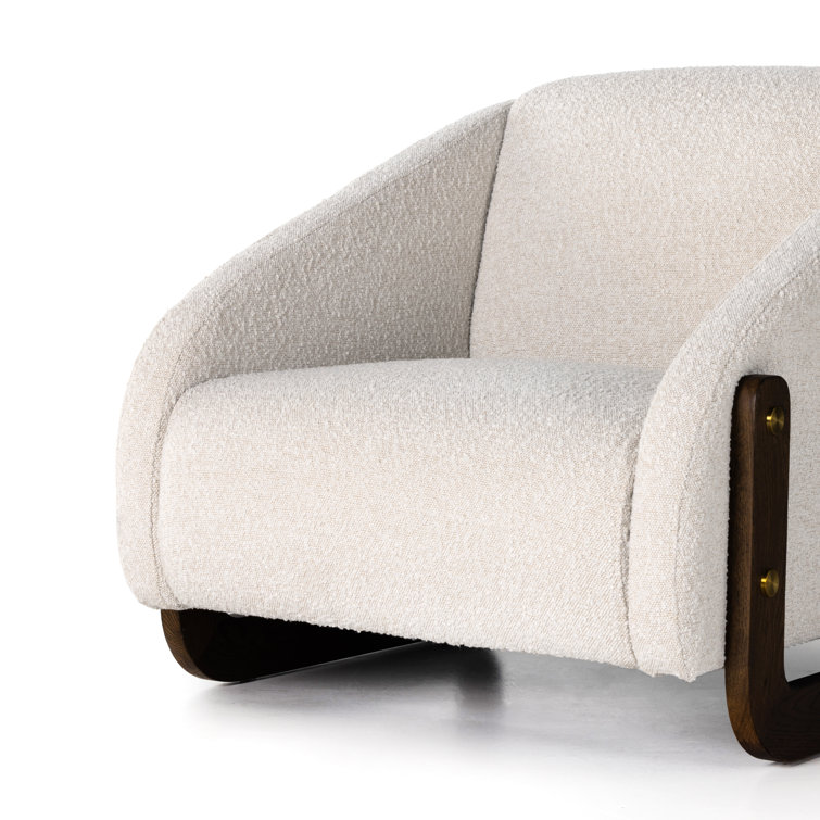 Cream Boucle Upholstered Oak Accent Chair with Brass Caps