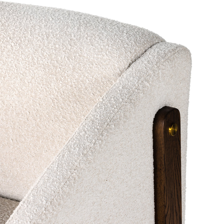 Cream Boucle Upholstered Oak Accent Chair with Brass Caps