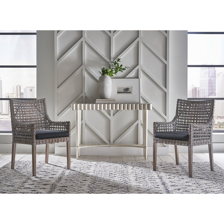 Beige Woven Wood Transitional Accent Arm Chair