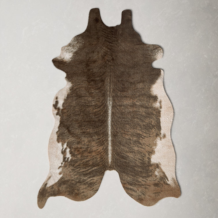 Beige and Brown Faux Cowhide Stain-Resistant Rug
