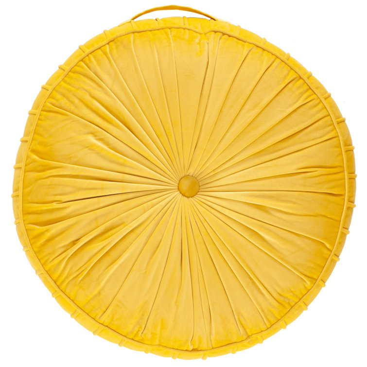 Mustard Round Velvet Floor Pillow with Handle, 25" x 25"