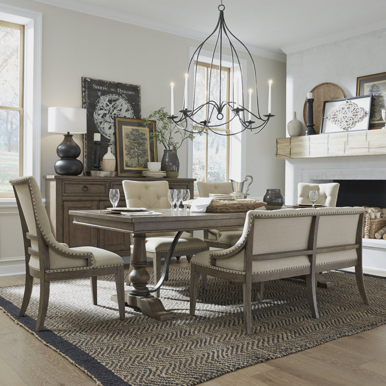 Dusty Taupe 6-Piece Farmhouse Dining Set with Upholstered Chairs