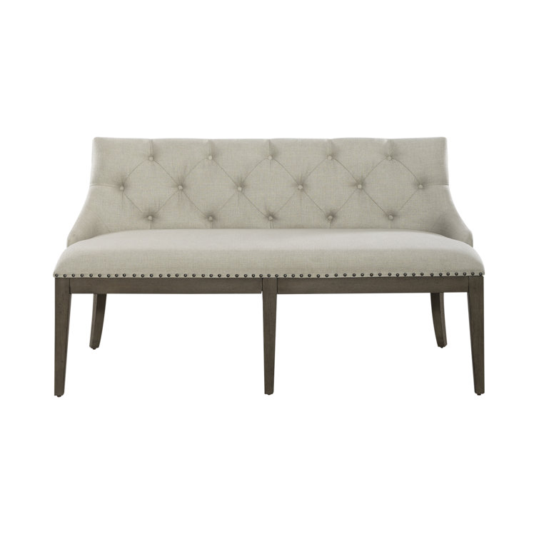 Americana Farmhouse Beige Linen Upholstered Dining Bench