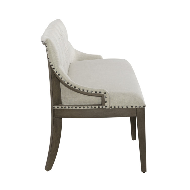 Americana Farmhouse Beige Linen Upholstered Dining Bench