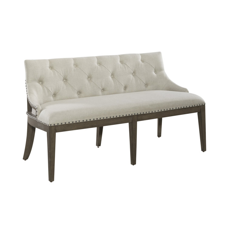 Americana Farmhouse Beige Linen Upholstered Dining Bench