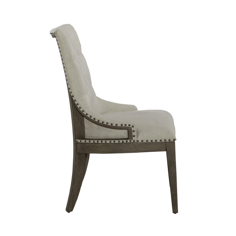 Beige Tufted Linen Upholstered Side Chair with Wood Frame
