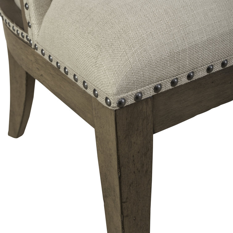 Beige Tufted Linen Upholstered Side Chair with Wood Frame