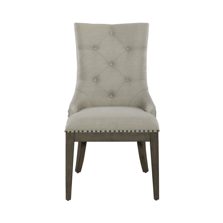 Beige Tufted Linen Upholstered Side Chair with Wood Frame