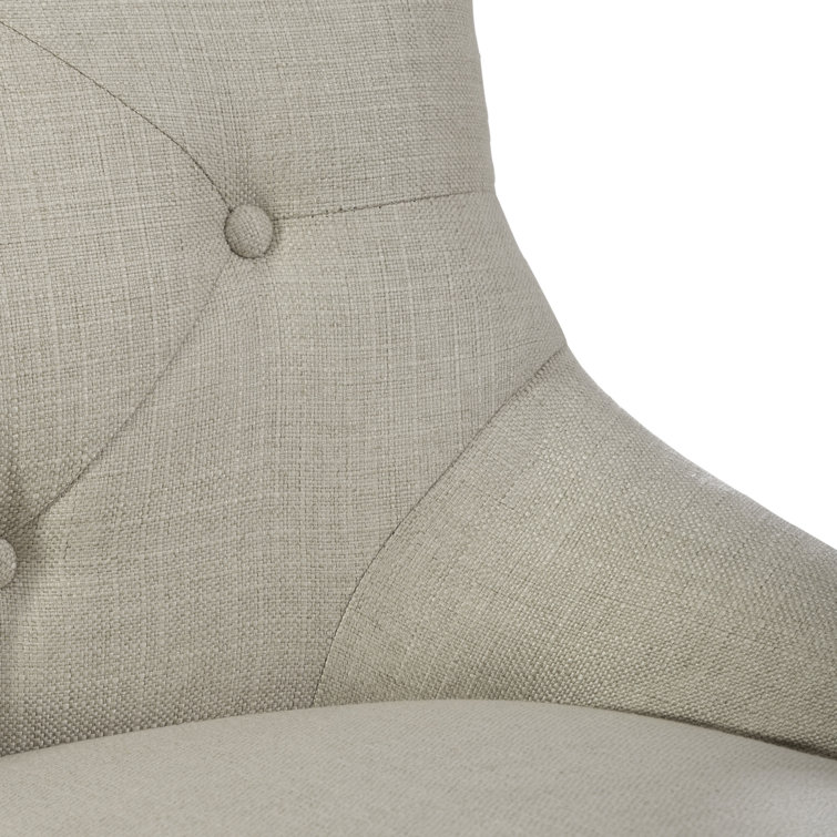 Beige Tufted Linen Upholstered Side Chair with Wood Frame