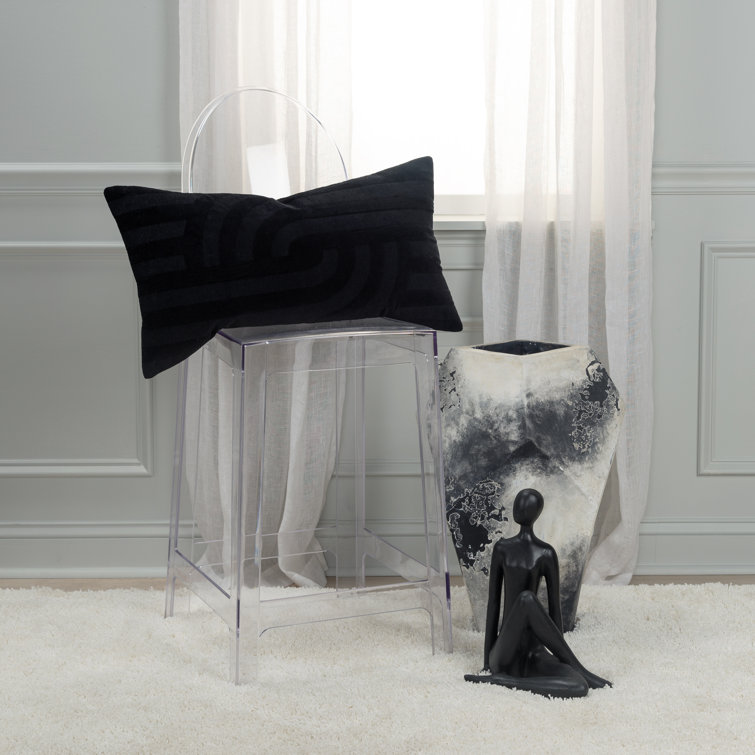 Black Embroidered Cotton Lumbar Throw Pillow Set