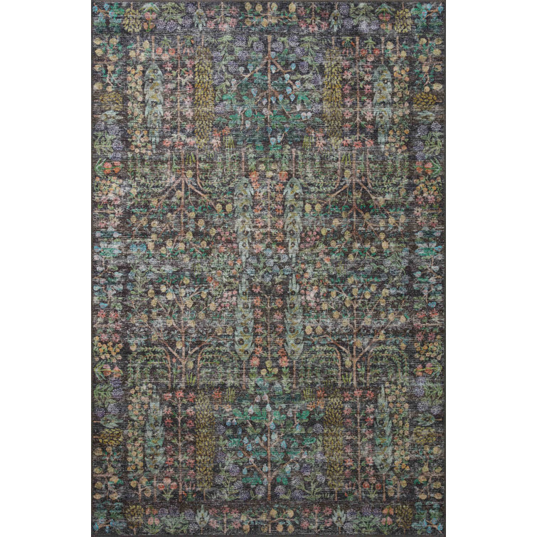 Maison Grove Charcoal Blue Floral Synthetic Runner Rug