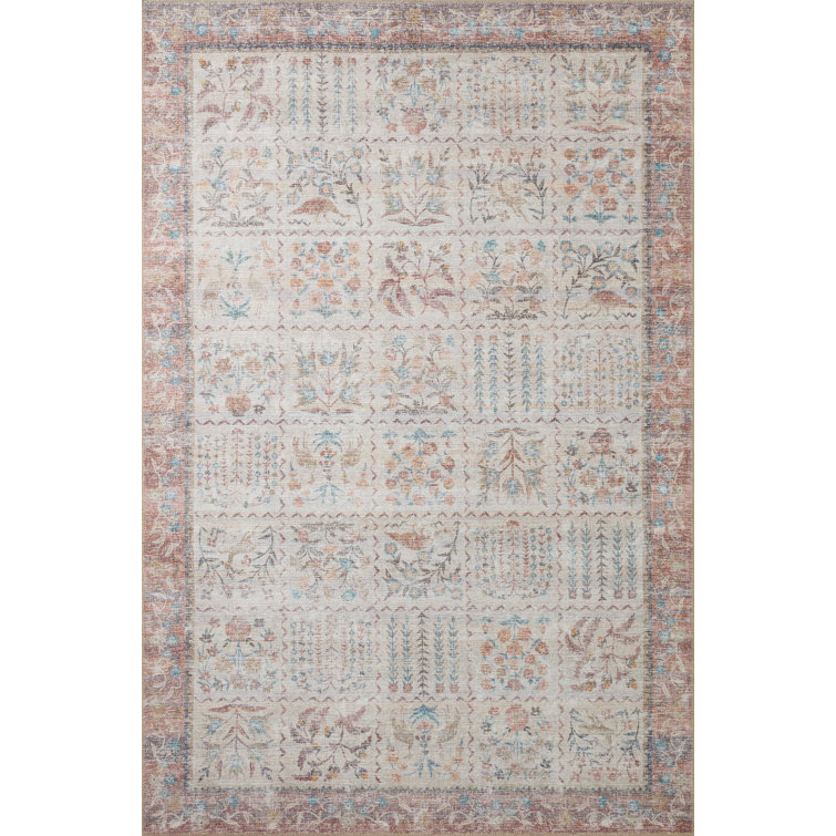 Maison Gallerie Cream Floral 3' Round Synthetic Area Rug