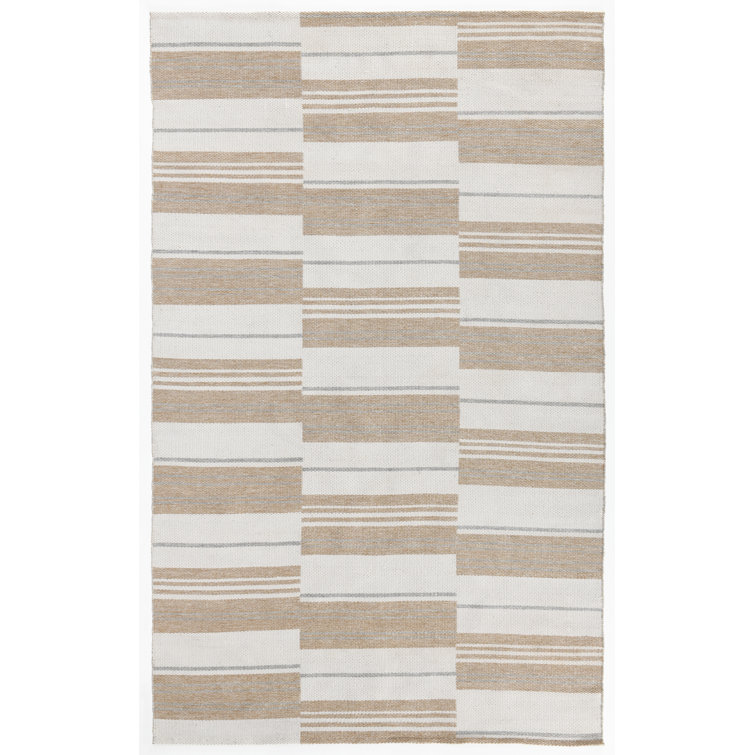 Ivory and Gray 2' x 3' Handwoven Stripe Synthetic Rug