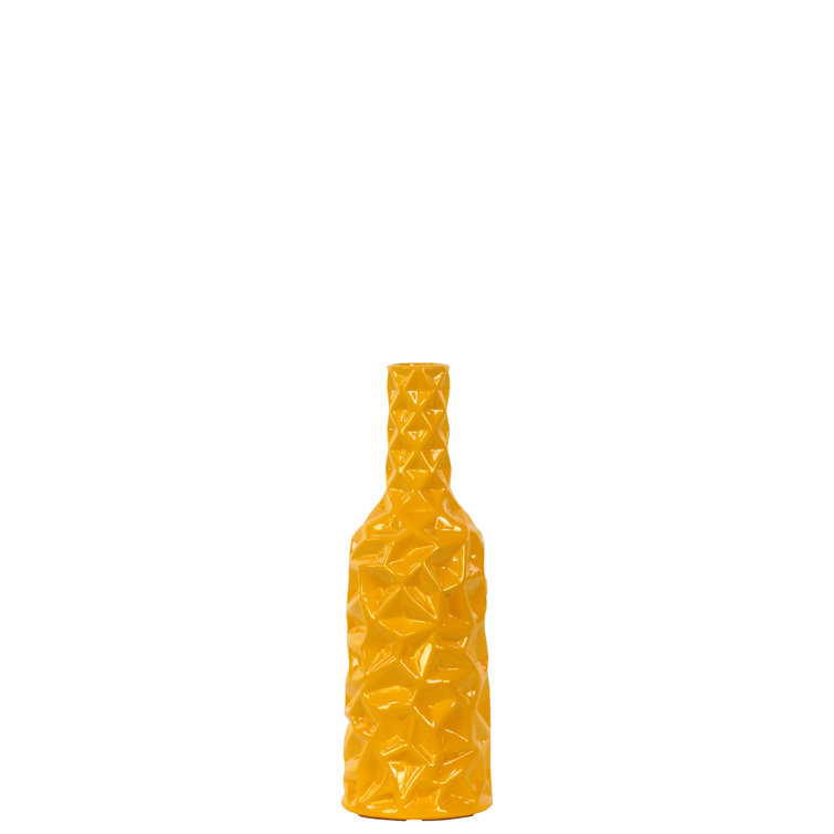 Urban Trends Wrinkled Ceramic Round Bottle Vase - Yellow 12"