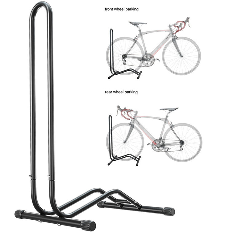 Black Tubular Steel Freestanding Bicycle Parking Stand with Anti-Slip Caps