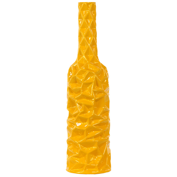 Urban Trends Wrinkled Ceramic Round Bottle Vase - Yellow 12"