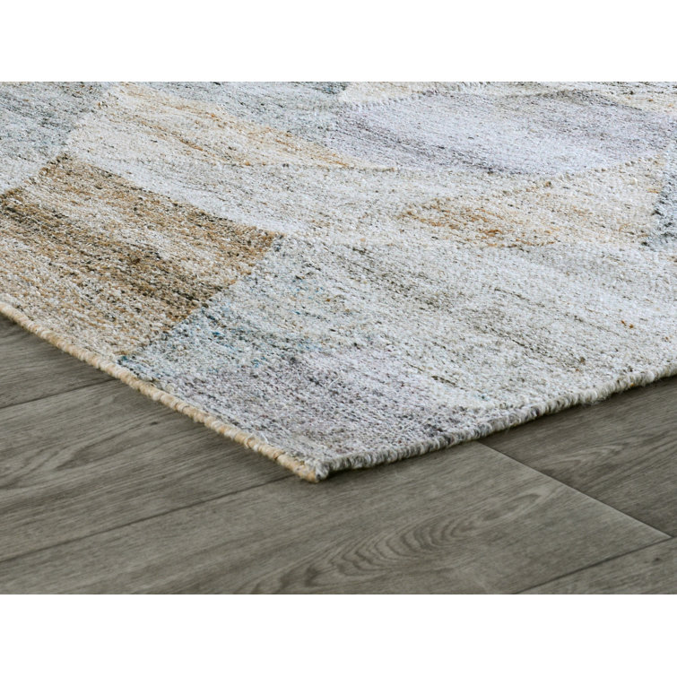 Artisanal Abstract Blue and Sandy Tones 2'x3' Flat Woven Rug