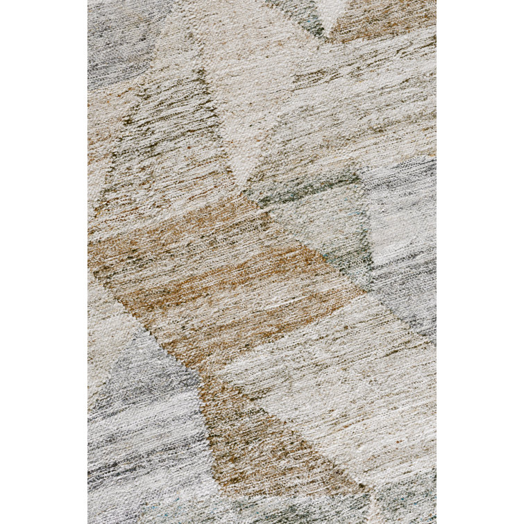 Artisanal Abstract Blue and Sandy Tones 2'x3' Flat Woven Rug