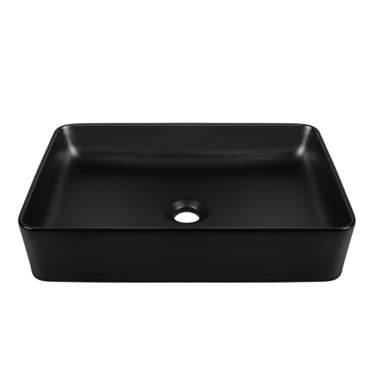 Matte Black Rectangular Ceramic Bathroom Vessel Sink