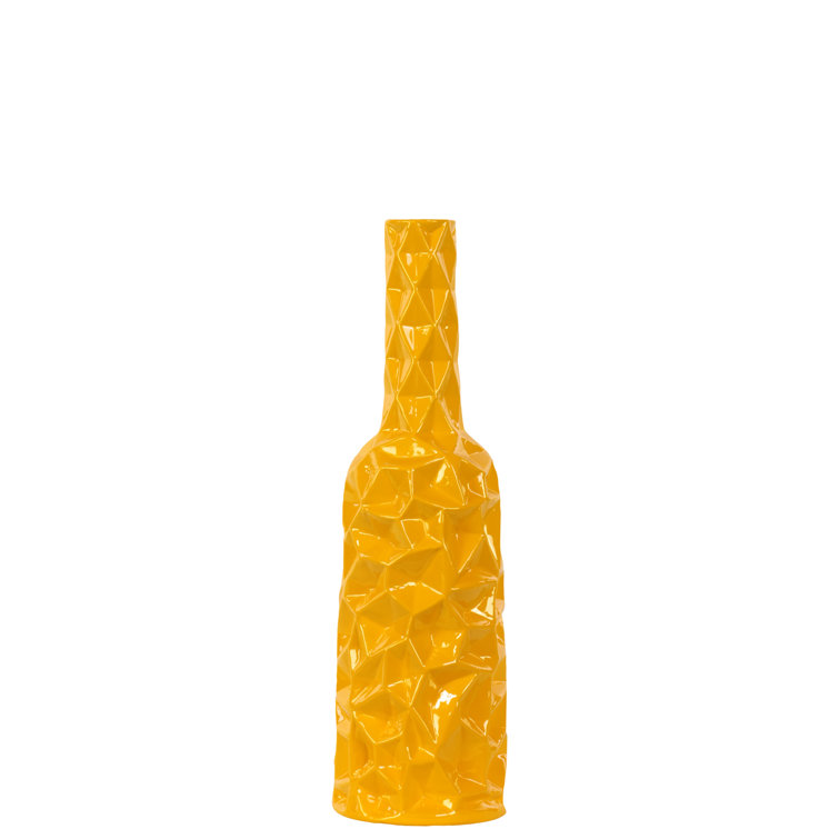 Urban Trends Wrinkled Ceramic Round Bottle Vase - Yellow 12"