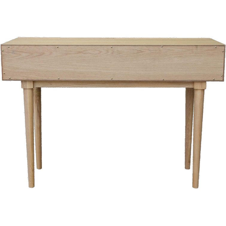 Smoked Oak & Rattan Dual-Drawer Console Table with Ball Bearing Glides