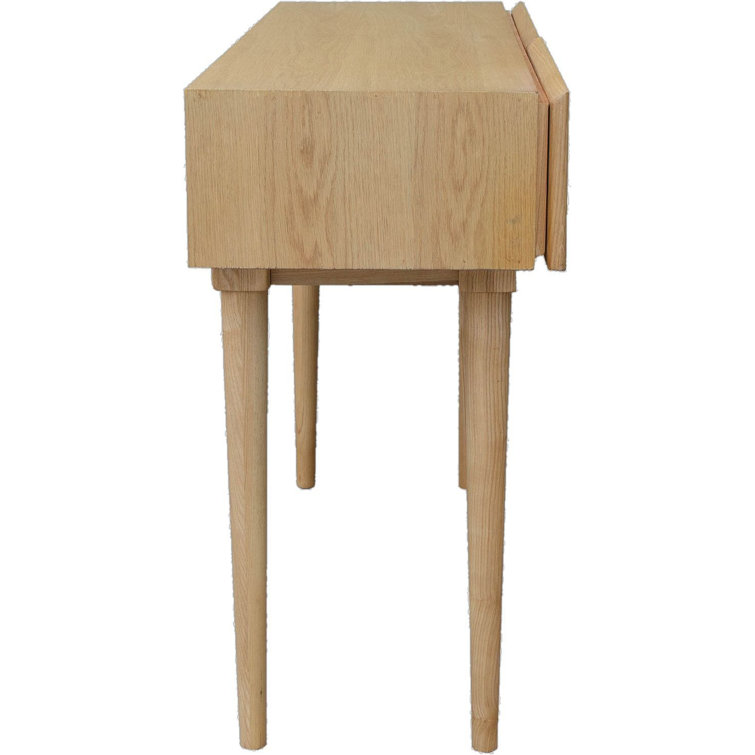 Smoked Oak & Rattan Dual-Drawer Console Table with Ball Bearing Glides