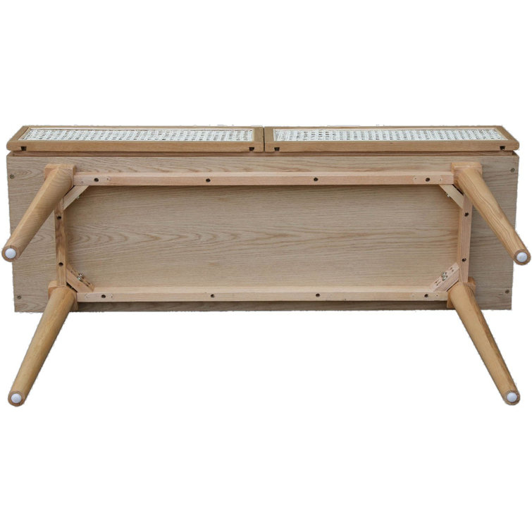 Smoked Oak & Rattan Dual-Drawer Console Table with Ball Bearing Glides