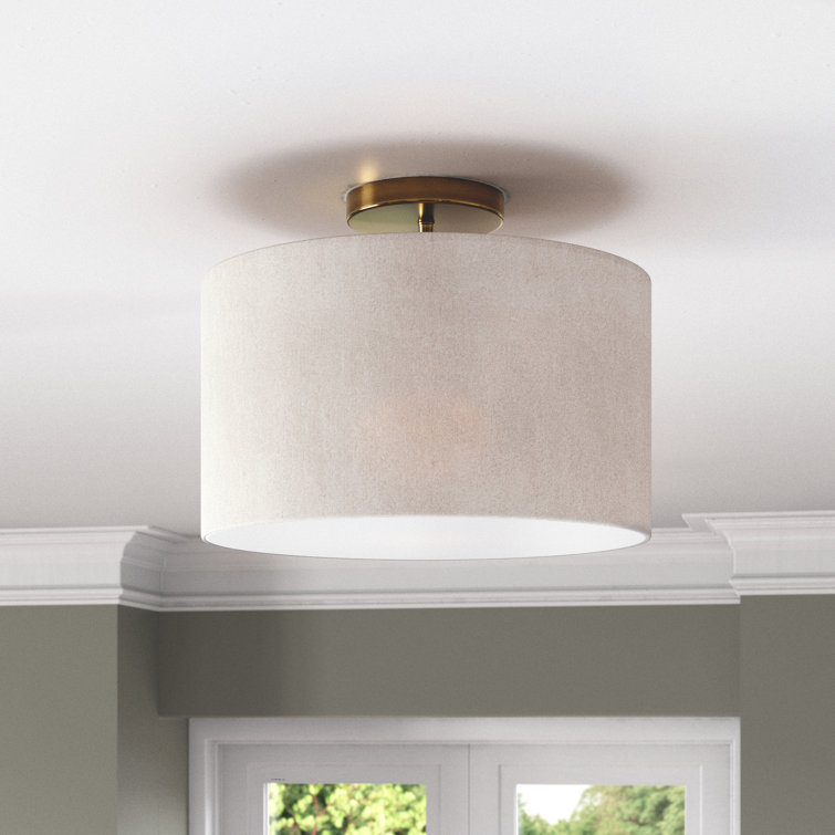 Brass and White Drum Indoor/Outdoor Flush Mount Light