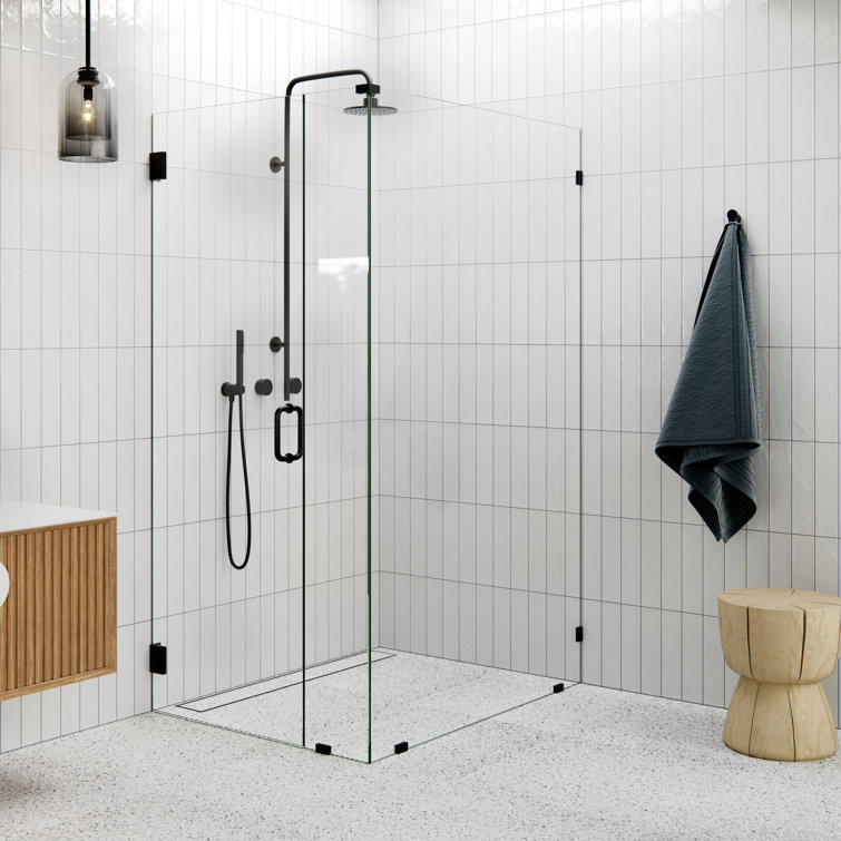78'' Clear Tempered Glass Frameless Pivot Shower Door in Matte Black