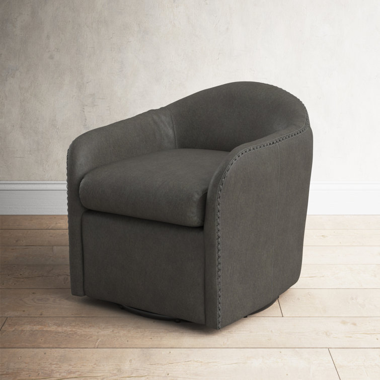 Sinbad Big Top Blue Steel Leather Barrel Swivel Club Chair