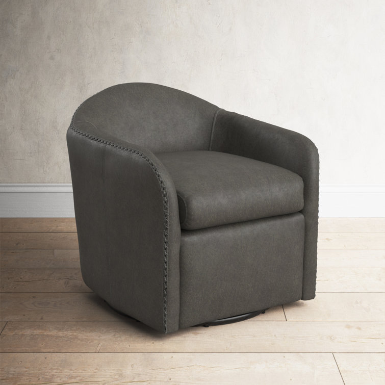 Sinbad Big Top Blue Steel Leather Barrel Swivel Club Chair
