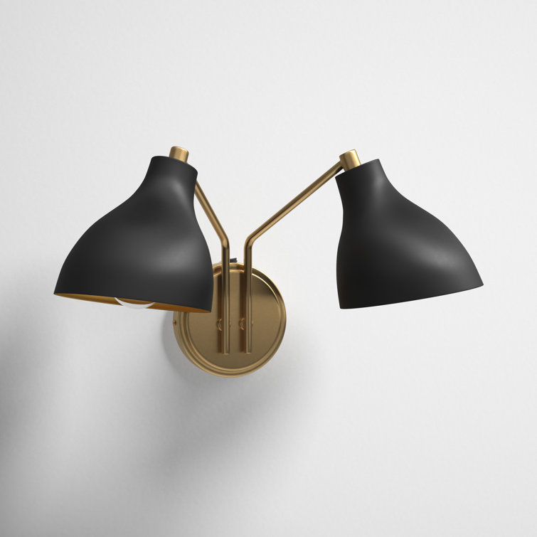 Black and Brass Dual Arm Dimmable Metal Sconce